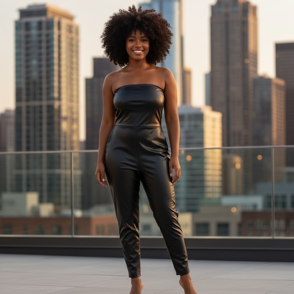 Strapless Faux Leather Jumpsuit
New